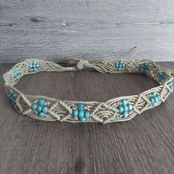 Woven Tan Beaded Tie Belt - Picture 2 of 6